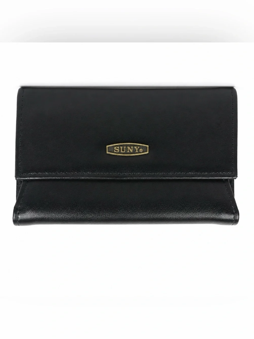 Black SUNY Vintage-Style Wallet – Snap Closure & Zipper Pocket
